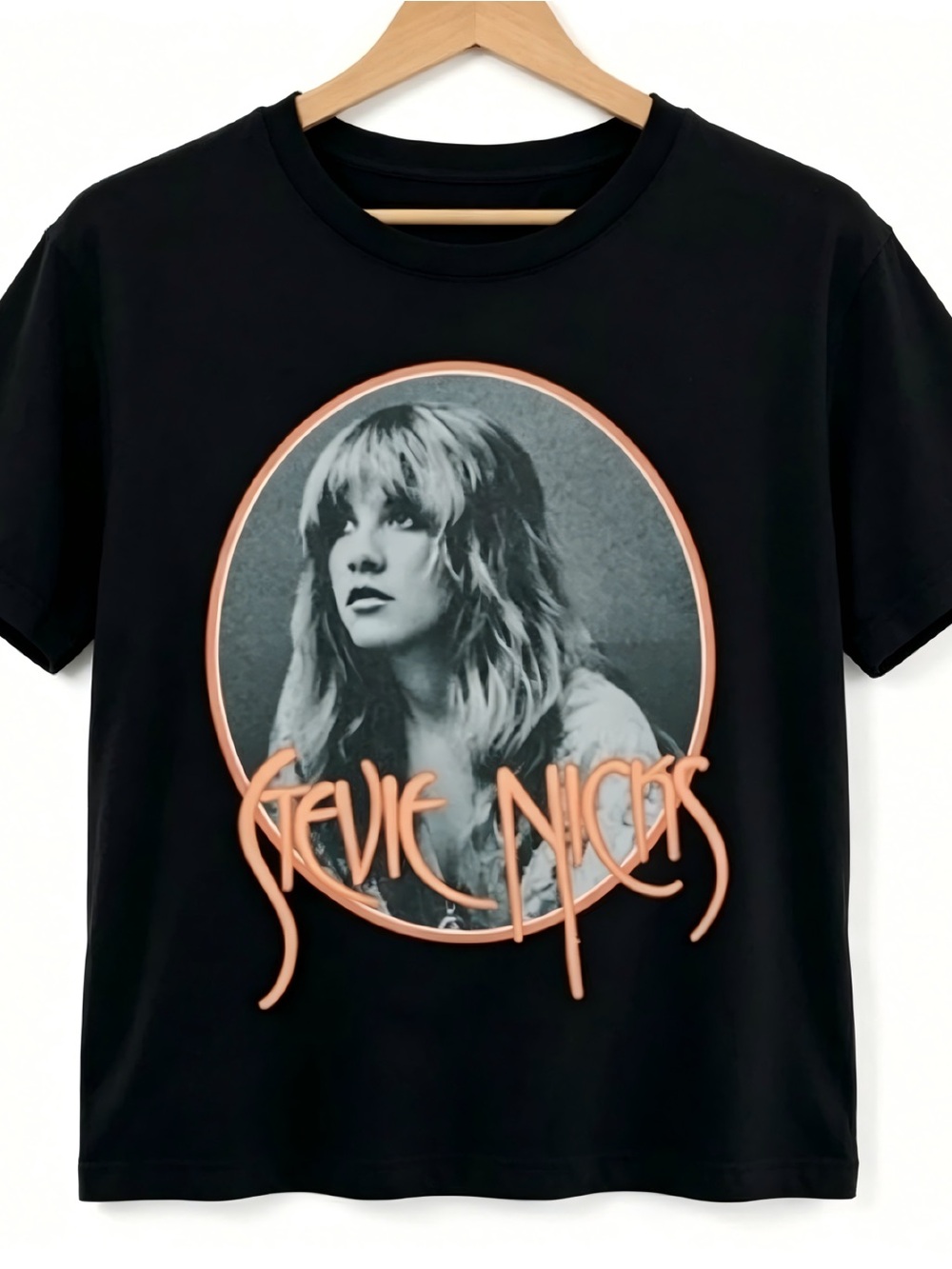 Black Graphic Short Sleeve Tee with Retro Photo Print